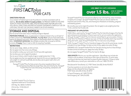 Miniatura 9 de TevraPet FirstAct Plus Pulgas y garrapatas tópico para gatos de más de 1.5 libras, 3 dosis de prevención de pulgas y garrapatas. Control impermeable