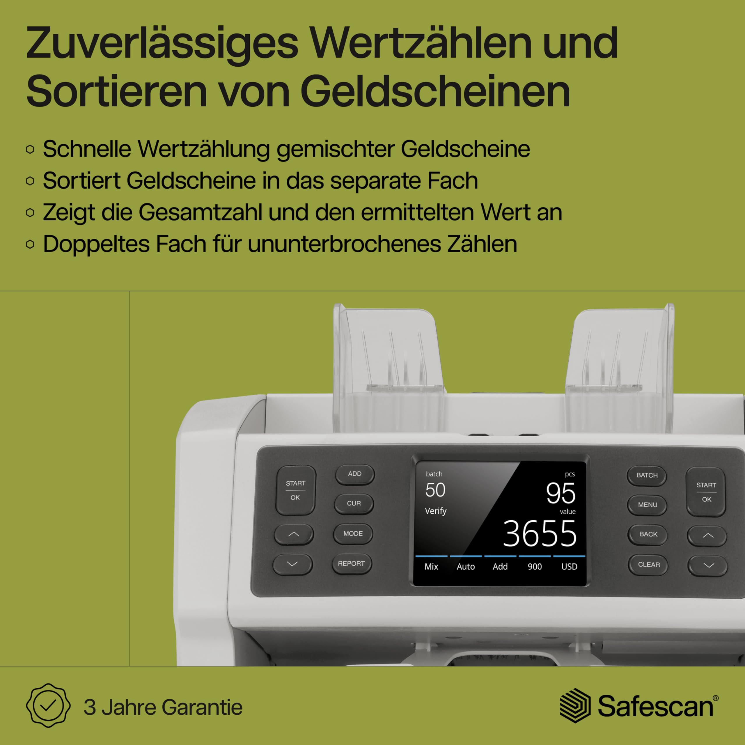 Safescan 2985-SX Geldzählmaschine, Wertzählung und Sortierung von gemischten Banknoten - Banknotenzähler mit 7-facher Echtheitprüfung - Geldzählmaschine mit Sortieroptionen