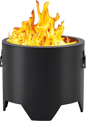 Yaheetech Fogata sin humo para jardín, patio, campamento, con alfombrilla de silicona para hogueras, póquer de fuego, cubierta de lluvia, tapa y