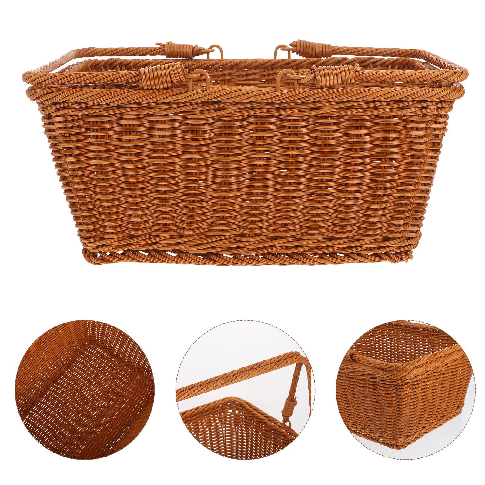 YARNOW Cesta Tejida Portátil de Plástico Marrón para Picnic y Almacenamiento de Frutas y Snacks, Ligera y Fácil de Transportar para Uso Interior y Exterior