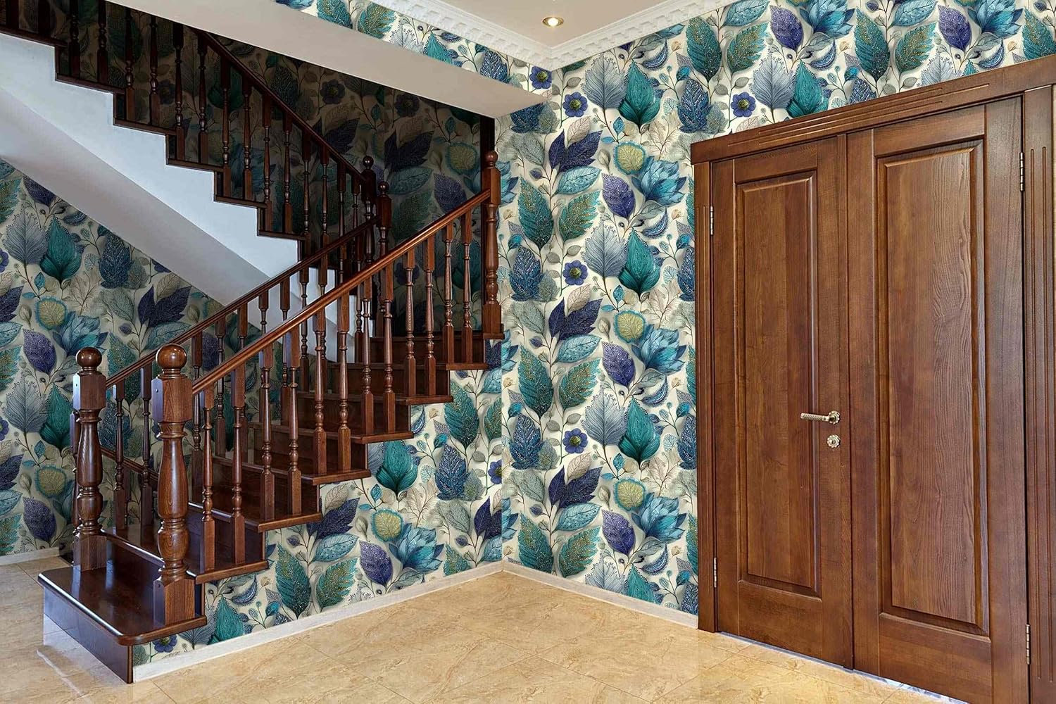 Botanical Leaf Peel and Stick Wallpaper, Blue and Green Floral Wallpaper for Home Decor | 17.7" x 236", Self-Adhesive, Waterproof Vinyl