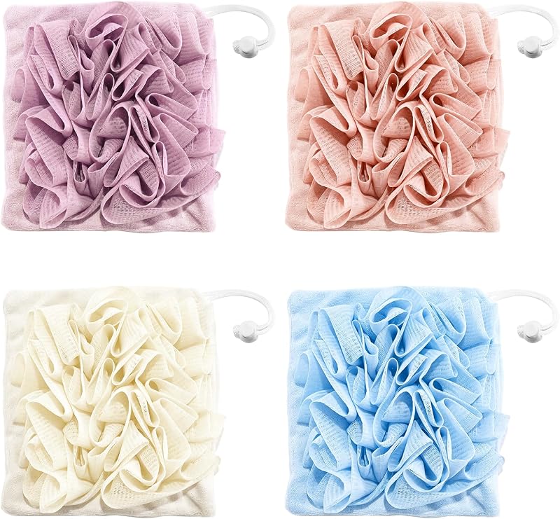 Bucha de banho com bolso para sabonete Doitory, pacote com 4
