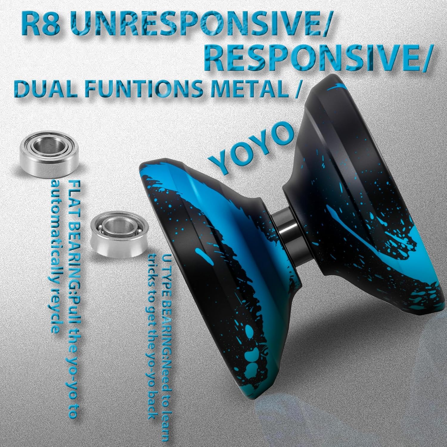 WATIEOBOO R8 Upgraded Metal Yo-Yo, Dual Mode Yoyo for Kids and Adults, Non-Responsive Professional yoyo and Responsive Beginner yo-yos, Top fenger Spin Yo-yo, Ideal Gift