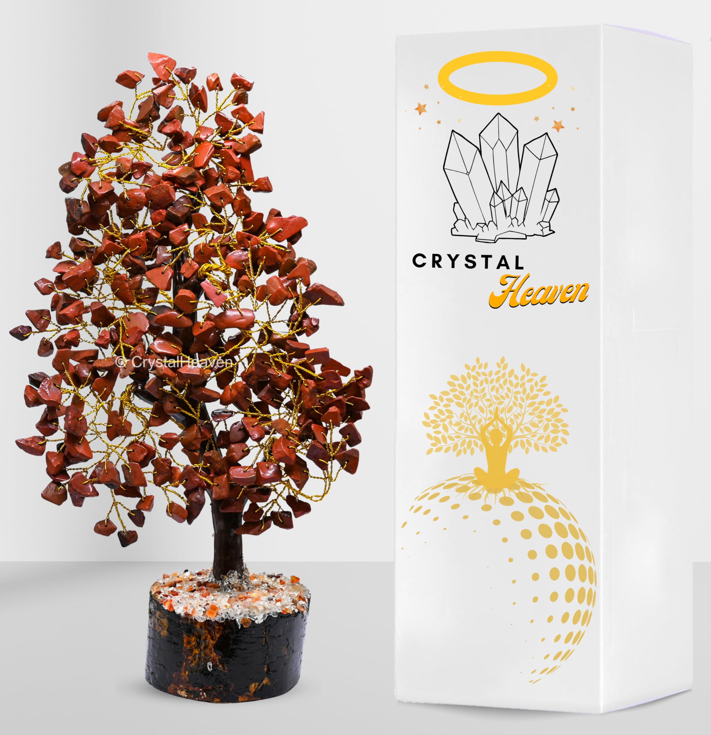 Certified Red Jasper Crystal Tree for Good Luck - Healing Crystals Money Tree for Wealth, Positive Energy at Home Office - Decorative Spiritual Gifts for Vastu, House Warming