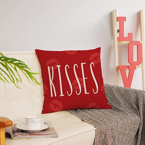 Miniatura 7 de Neatee Living Juego de 4 fundas de almohada de 18 x 18 pulgadas con diseño de corazón rojo con diseño de corazón de amor, fundas de almohada de