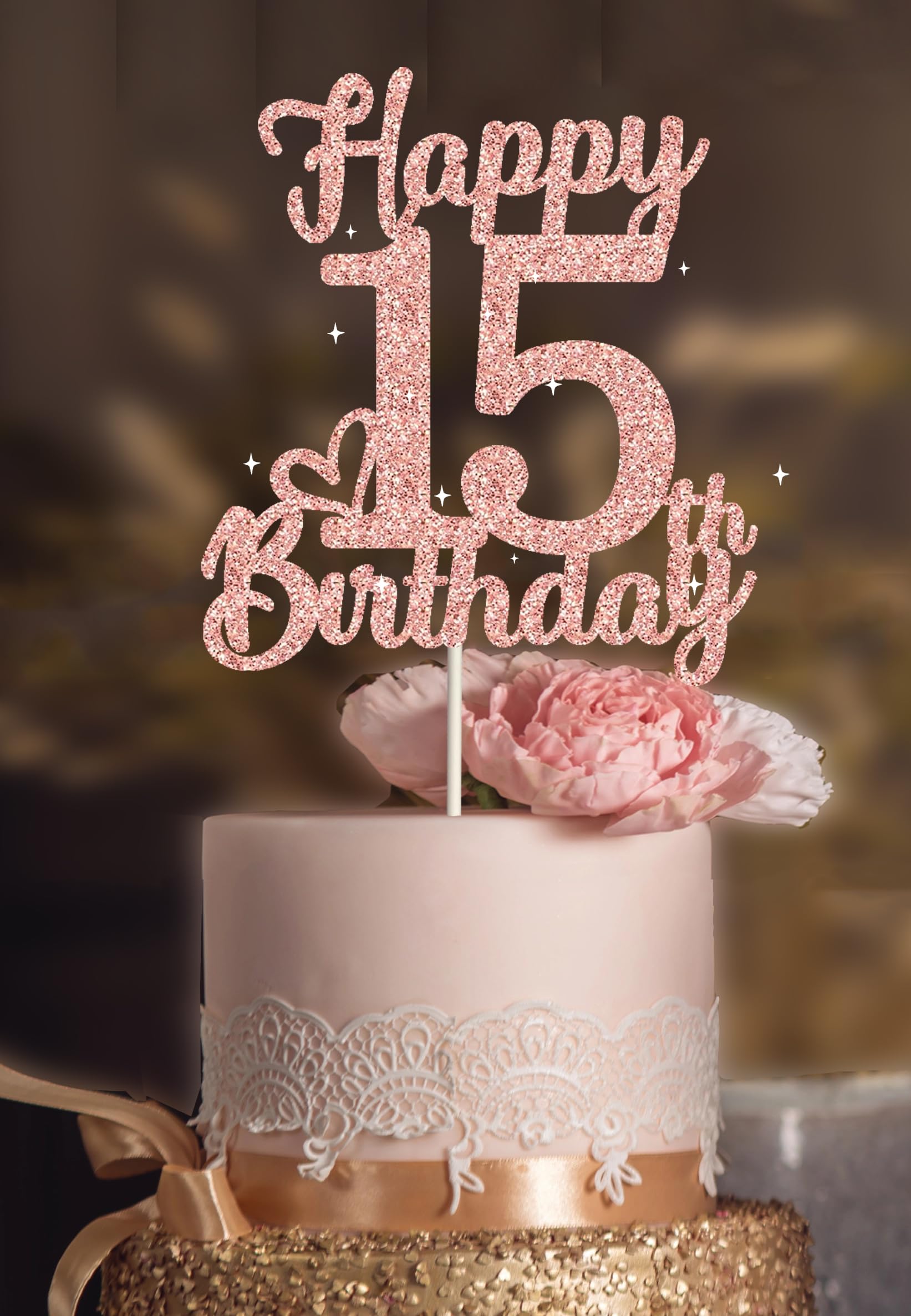 Snapklik.com : 15th Birthday Cake Topper - Double Sided Rose Rose Gold