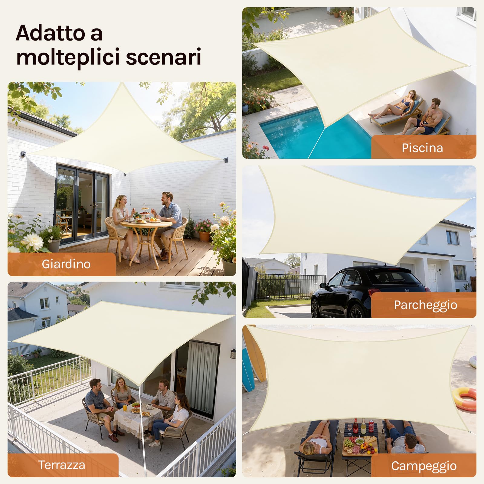 WOLTU Vela ombreggiante 5x7m PES 160 g/m² Impermeabile Rettangolare Protezione Solare Anti UV Giardino