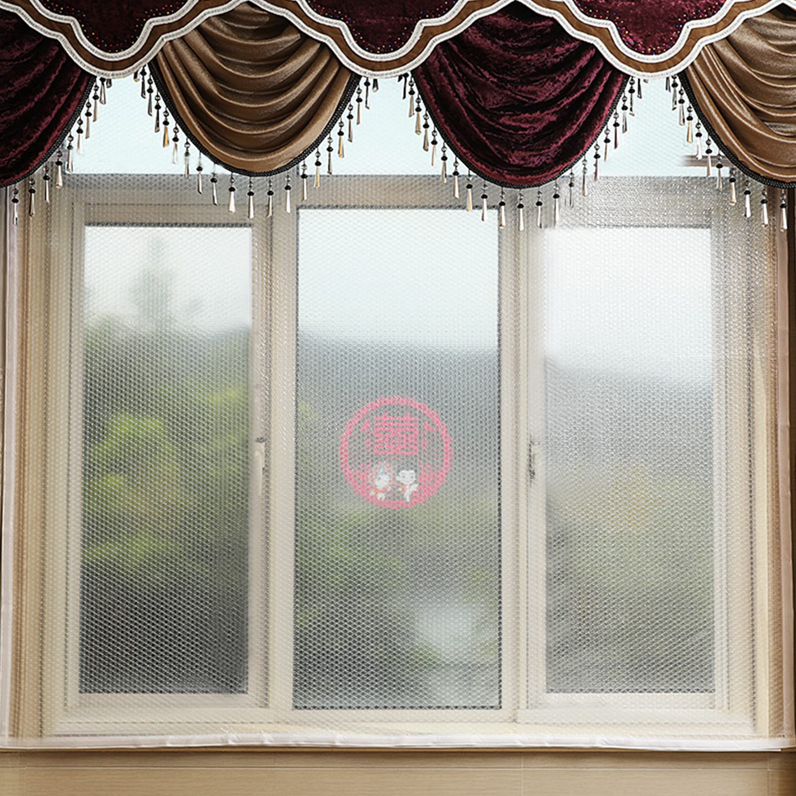 Blackout Thermal Insulated Window Drapes Self-Adhesive Window Insulating Film - Privacy Protect Winter Warm Curtains, Anti-Cold - Windproof Waterproof Noise Reducing Curtain (F,180x180cm/71x71in)