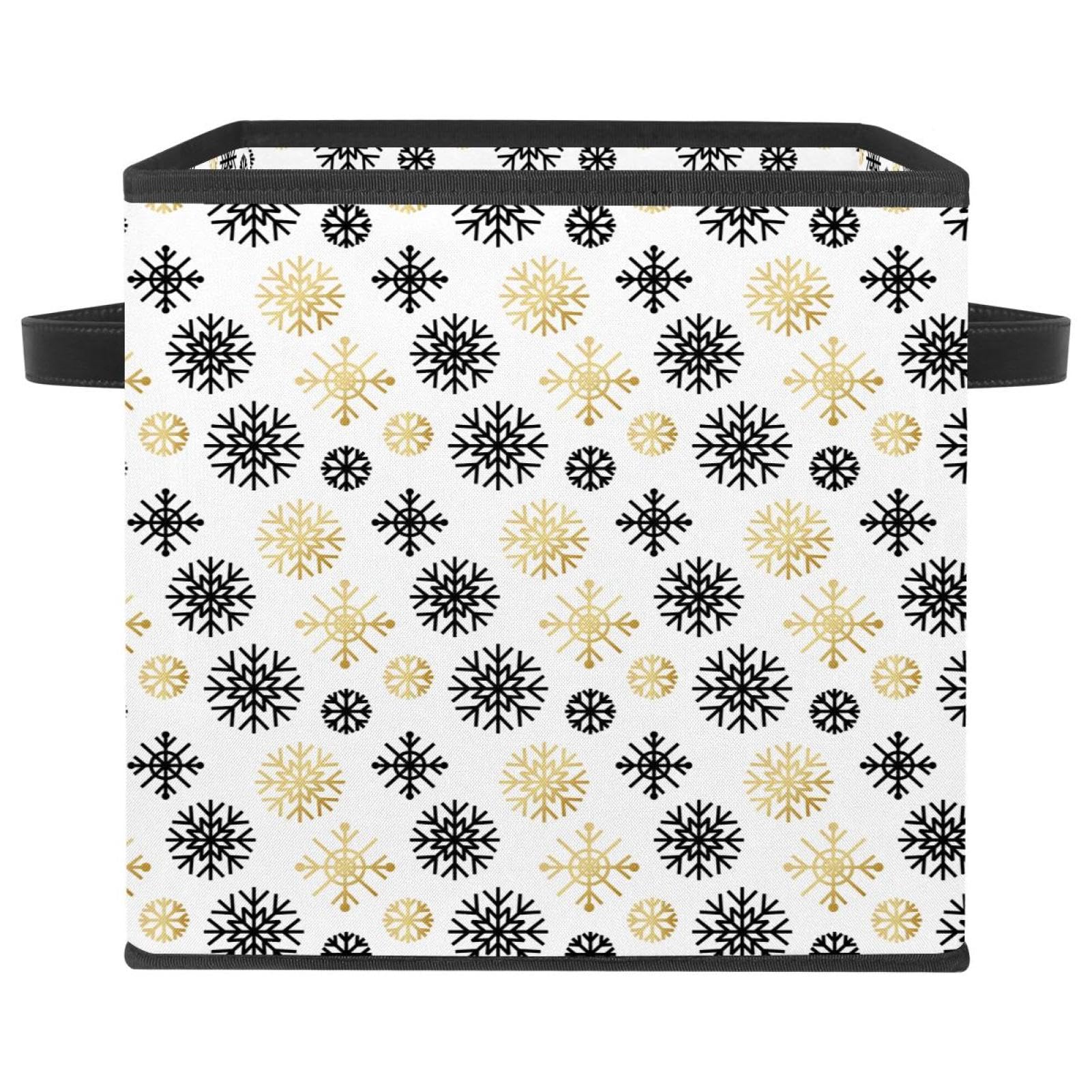 Boîte de rangement pliable noire et dorée Motif flocon de neige de Noël