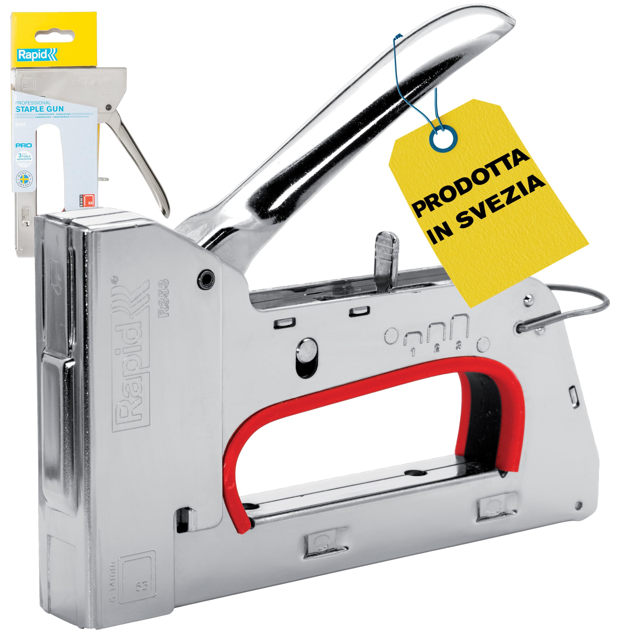 Rapid R353 PRO Graffatrice Manuale per Graffe n. 53, Dotata di Impugnatura Ergonomica, Regolatore di Forza in 3 Fasi, Adatta per Lavori di Tappezzeria Pesante, Realizzata in Svezia (5001666)