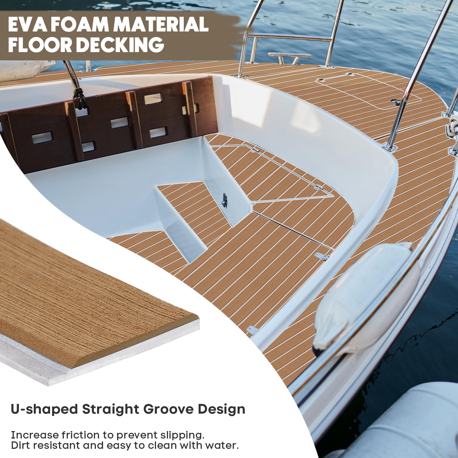 SenMore Schiuma Eva Tappetino per Barca, Navi e Marittimi, Tappetino Antiscivolo in Teak Artificiale può Essere Utilizzato per la Decorazione di Yacht, Kayak, Barche, RV, Piscine