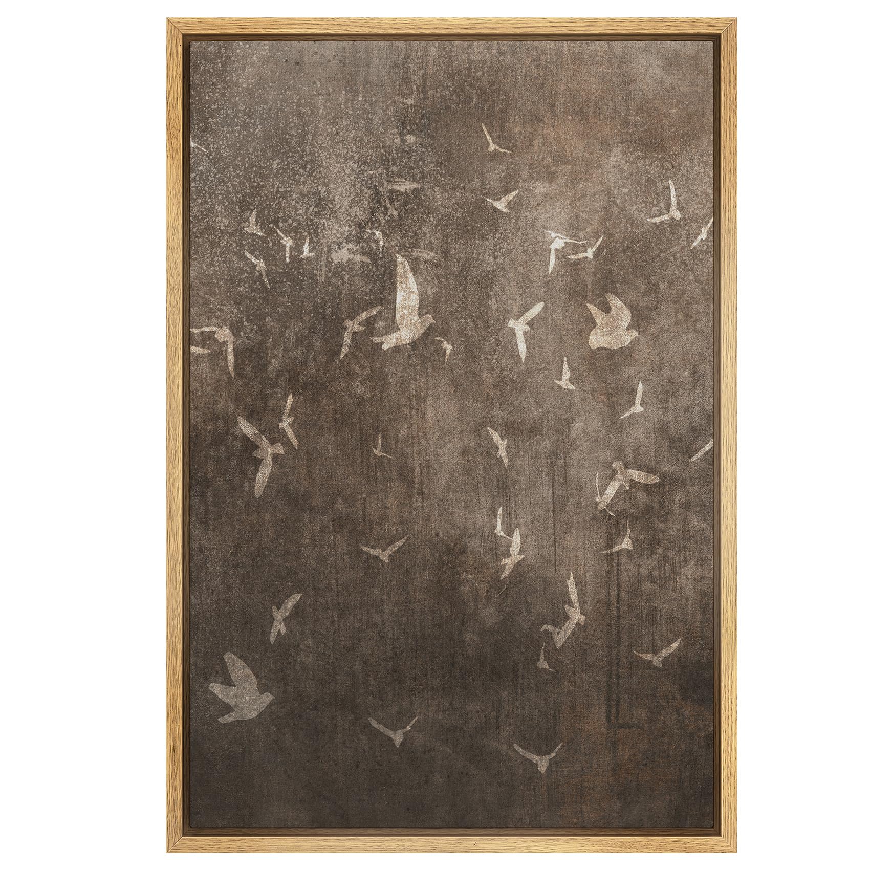 SIGNWIN Framed Canvas Print Wall Art Rustic Bird Flight Vintage Brown with White Birds Illustrations Modern Art Rustic Relax/Calm Multicolor for Living Room, Bedroom, Office - 16"x24" Natural