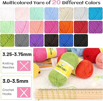 Katech Mini 1OO% Cotton Yarn for Crocheting-20*25g/89yd, 2 Sport Baby Yarns