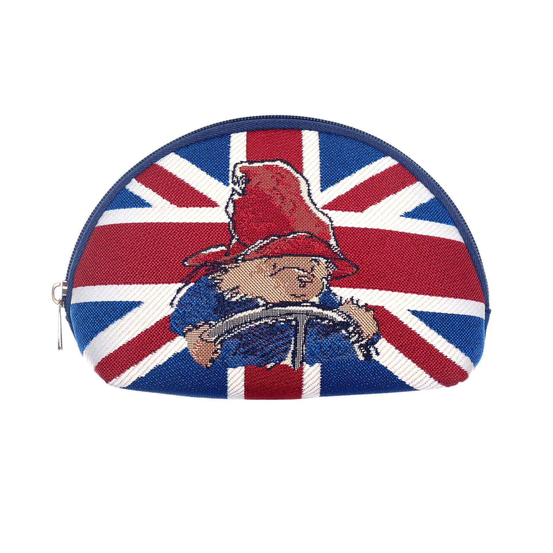 Signare Tapestry Paddington Bear Union Jack Ladies Small Cosmetic Make-Up Bag for Women Ideal for Travel Vegan Eco-Friendly Woven Fabric