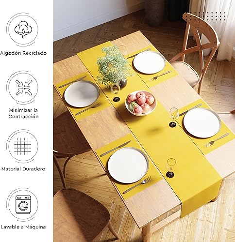 Vista 87 de Encasa XO Camino de mesa de comedor de 13 x 98 pulgadas Algodón acanalado fino teñido con hilo Rojo sólido para mesa de comedor, decoración