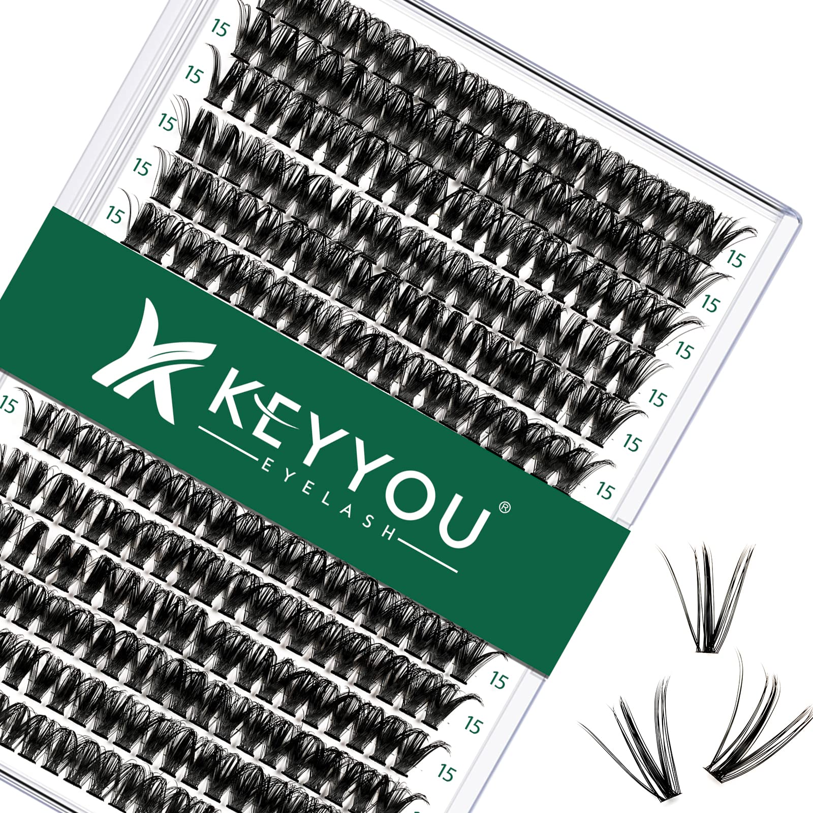 KEYYOU Wimpern Extensions 300pcs Cluster Lashes 50D D Curl 15mm Einzelne Wimpern Volume Natürlich Sanft Wimpernverlängerung（50D-D-15）