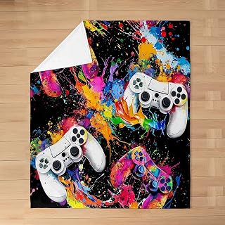 jejeloiu Gamer Fleece Throw Blanket Gaming Flannel Blanket Plush Fuzzy Gamepad for Bed Couch Chair Living Room Colorful Throw 50"x60" Bedroom Decor