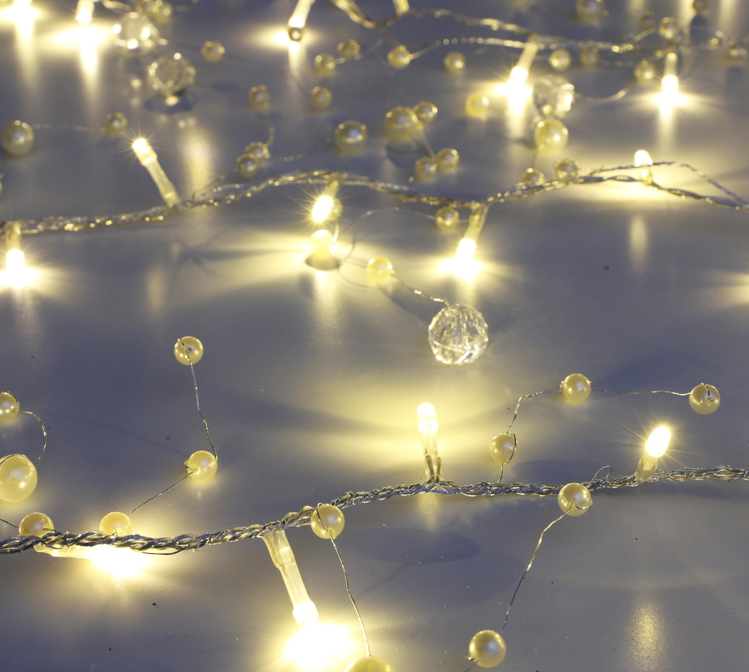 Christmas Concepts Clear2 Christmas Concepts® 2.7M (9Ft) Ivory Beaded Garland 50 Clear Micro Lights-Home Or Christmas Lights