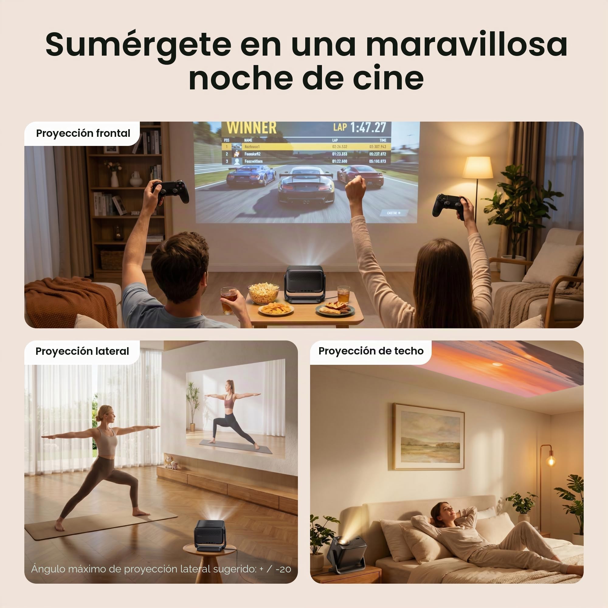 Dangbei N3 Max Proyector 4K Soporte, 1000 ISO Lumen Projetor Portatil,【VIDAA OS, Netflix & App Control de Voz】Videoproyector 1080P para Exterior/Cine en Casa/Techo, con WiFi5, Bluetooth, Dolby Audio