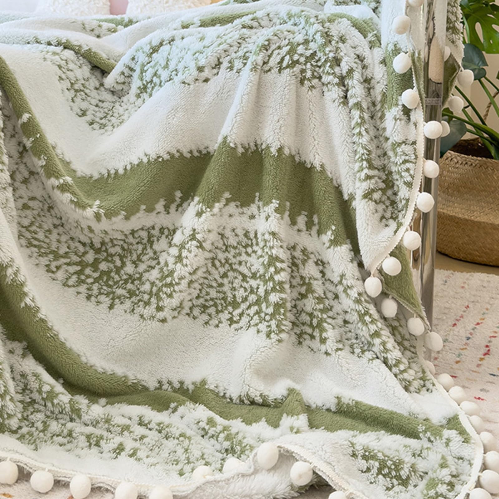 Couverture jacquard de Noël King Double en maille haut de gamme verte