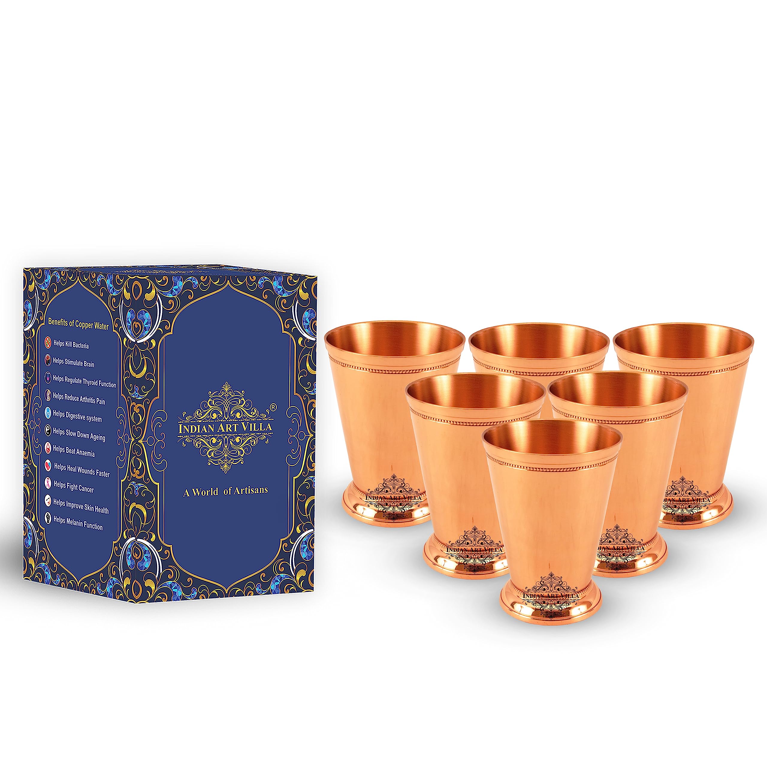 Indian Art Villa Copper Big Top Tumbler Cup with two Designer Rings 10 Oz Elegant Drinkware Serveware for