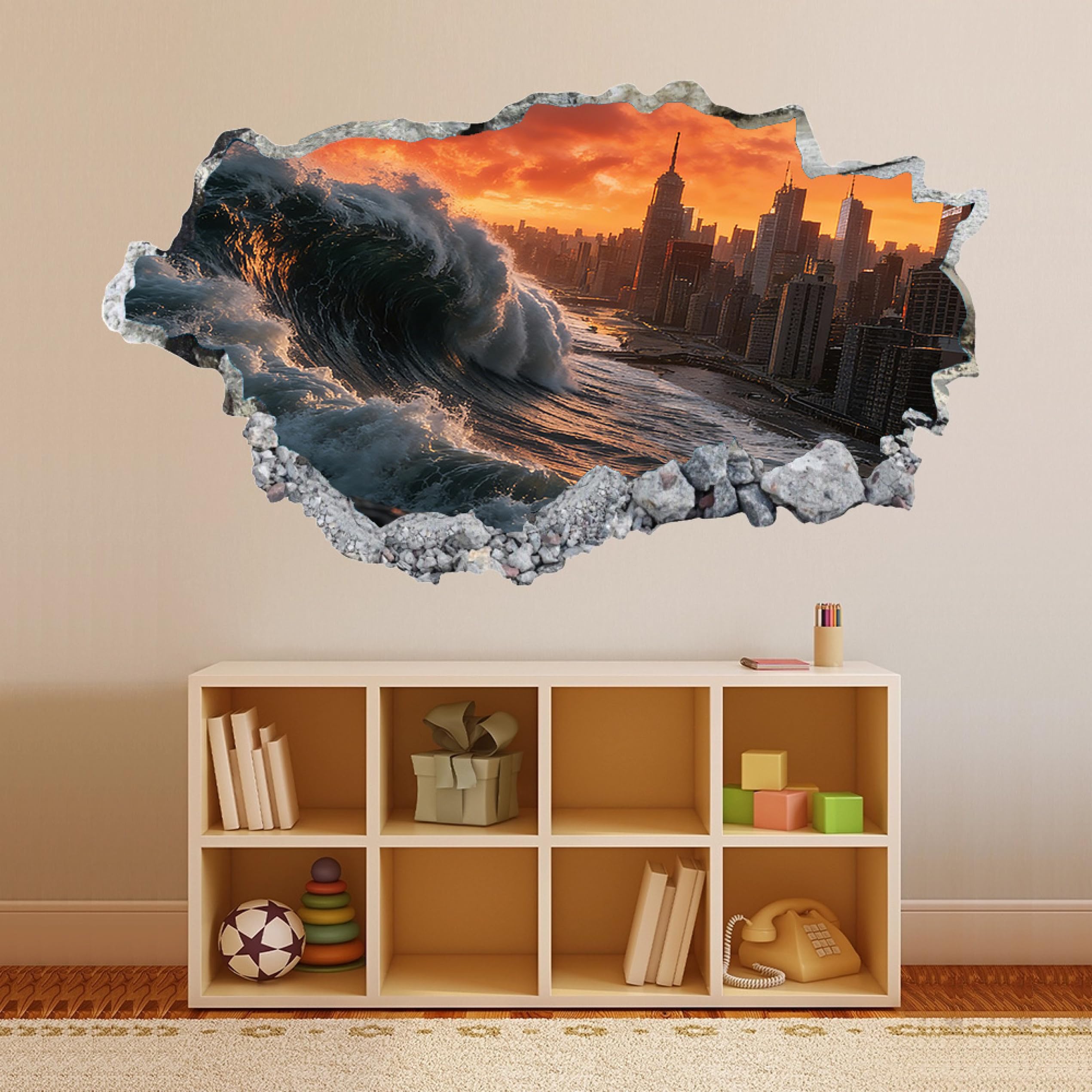 Wandtattoo 3D Durchbruch Wandaufkleber für Kinderzimmer Wandtattoos für Wohnzimmer Waldbaumwellen Wandsticker Wandbild Junge Mädchen Schlafzimmer 58x101cm