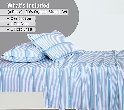 Miniatura 8 de RUVANTI - Juego de sábanas King, 100% algodón orgánico, percal, certificado GOTS, 4 piezas, bolsillo profundo de 15 pulgadas, frescas,