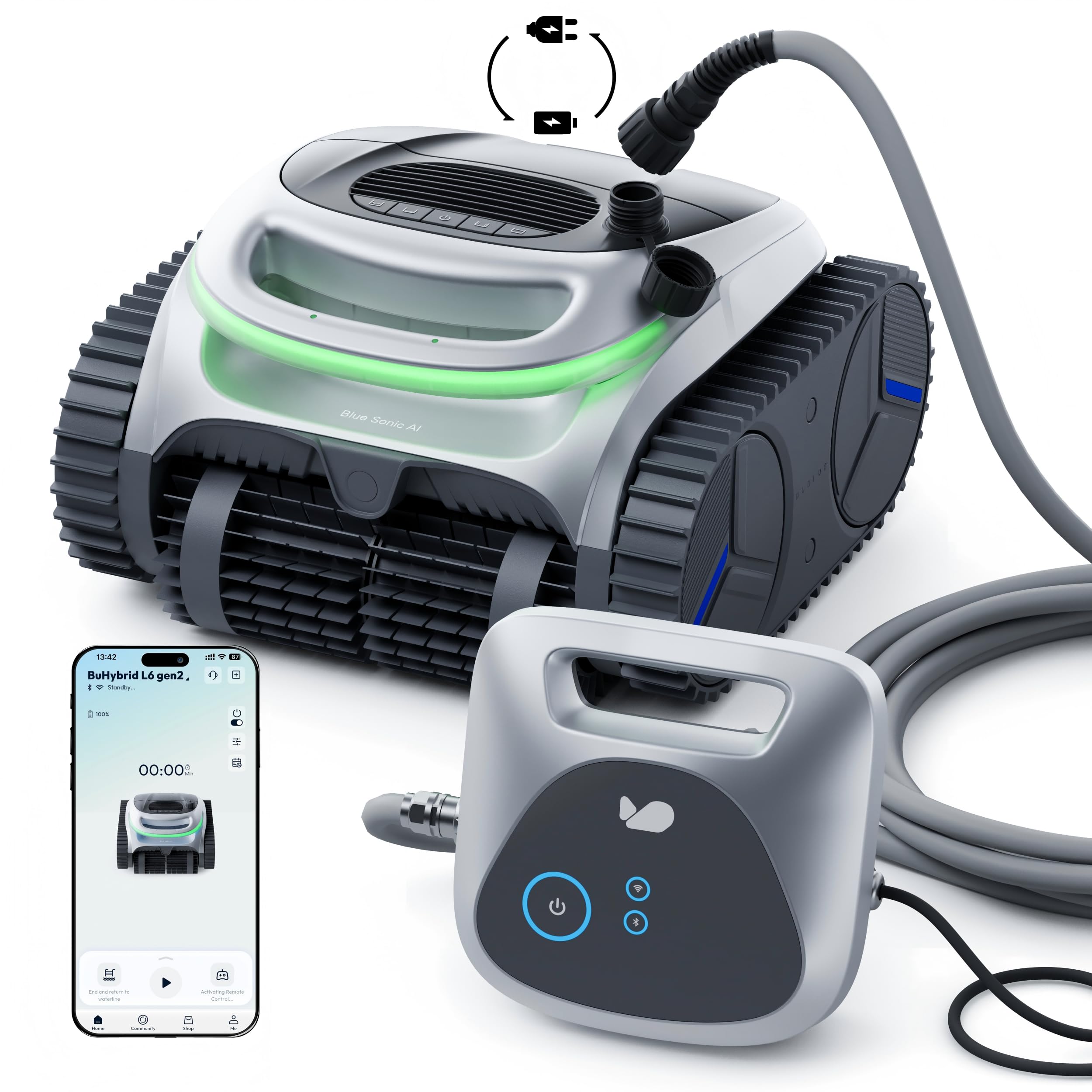 Photo 1 of (2026 Upgrade) BUBLUE C20H Gen2 Pool Vacuum for Inground Pools, Corded & Cordless Hybrid Pool Cleaner Robot with Smart Navigation, APP Control, Clean Floor/Waterline for Pools Up to 1615 Sq.Ft, Silver