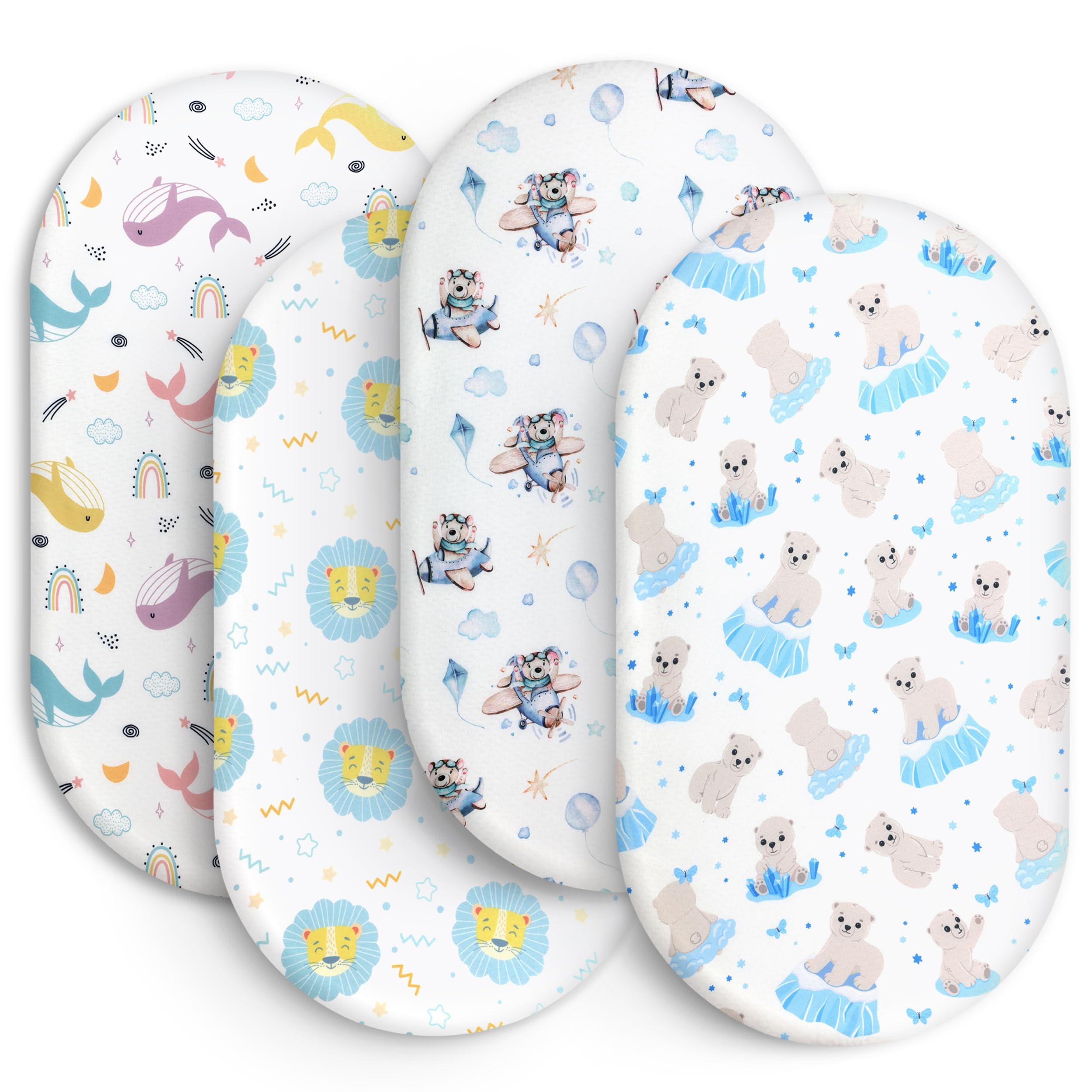 Baby Bassinet Sheets for Baby Boy Girls,4-Pack Fitted Bassinet Sheets Set Compatible with Halo Bassinest Swivel Sleeper,Baby Delight,Angelbliss,32"X16" (Land Sea)