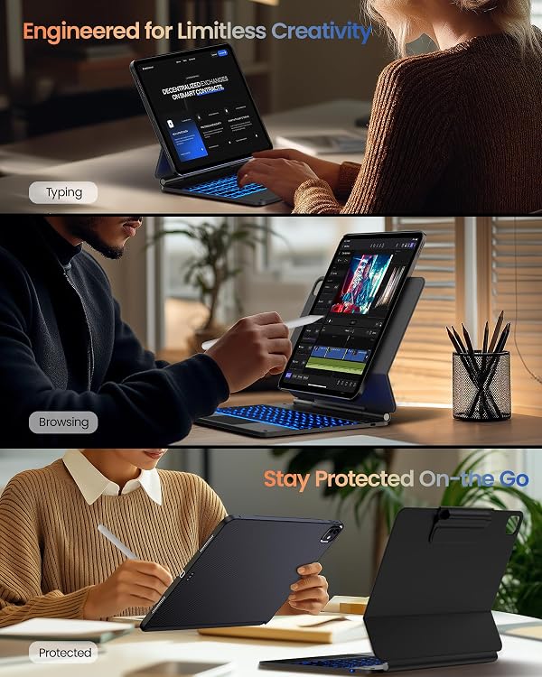 typecase Edge+ Keyboard Case for iPad Pro 13-inch (M5/M4) 2025/2024, Black Keyboard with Carbon Fiber Protective Case,Portrait & Typing Modes,Built-in Trackpad,11-Color Backlight,Magnetic Stand by typecase - Image 3