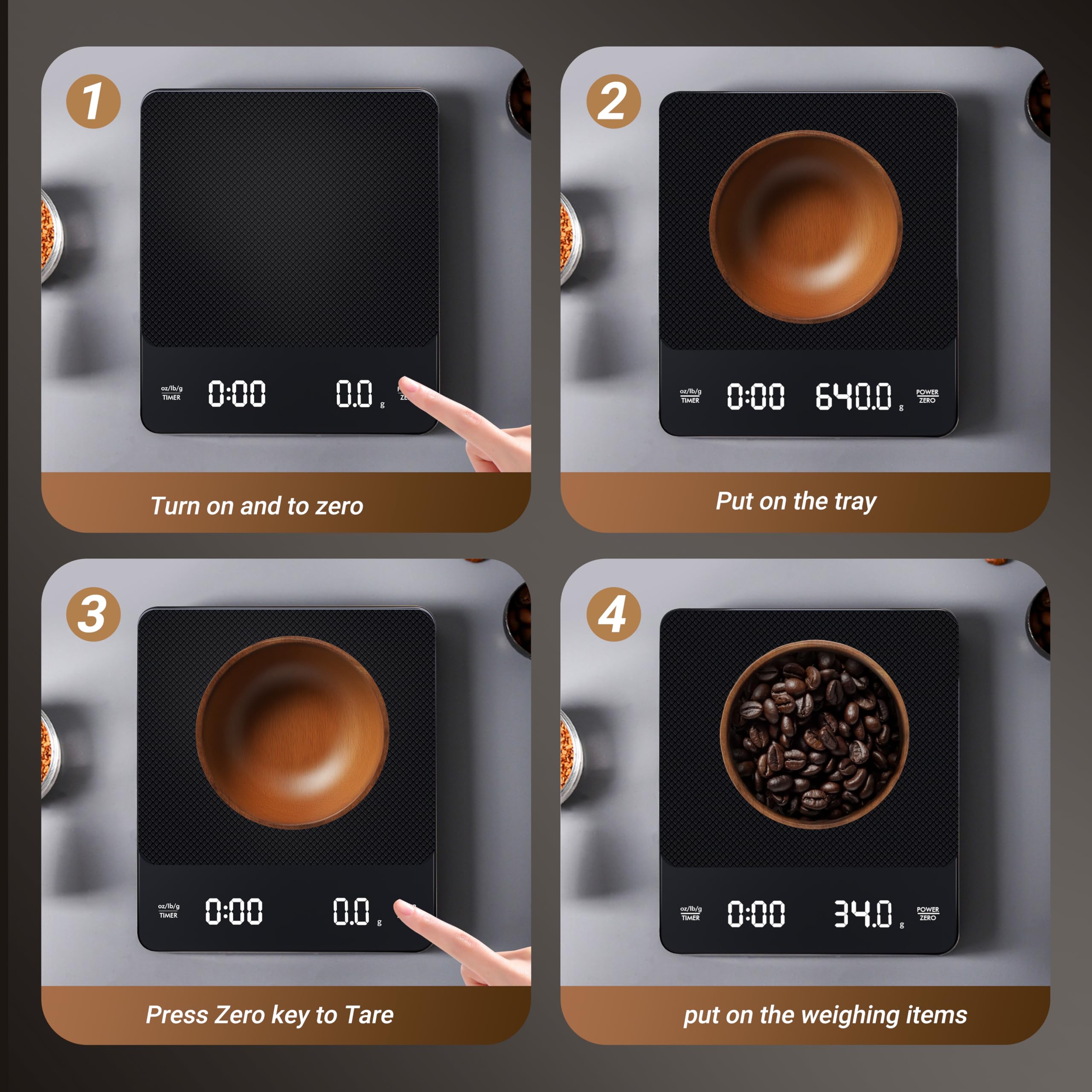 Balance de Précision pour Café Rechargeable - 3kg/0.1g avec Minuterie Intégrée | Balance à Café Électronique avec Tara Automatique et USB-C | Pour Espresso, Pour Over, Filtre & Barista