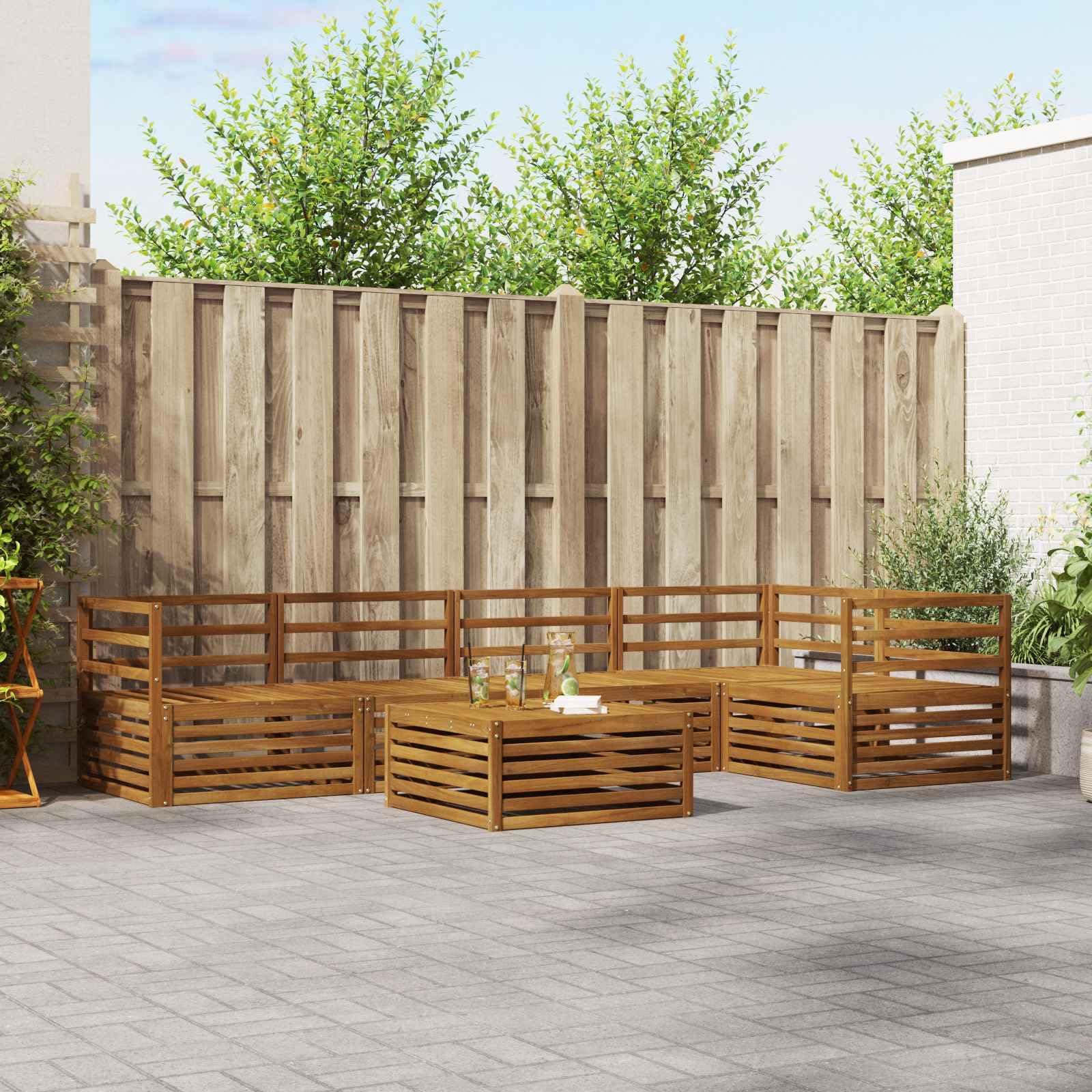 Outdoor-Garnitur 6-teilig aus massivem Akazienholz für Garten, Terrasse und Balkon, wetterfestes Möbelset mit Tisch, Sofas, Armlehnen, vielseitig, langlebig