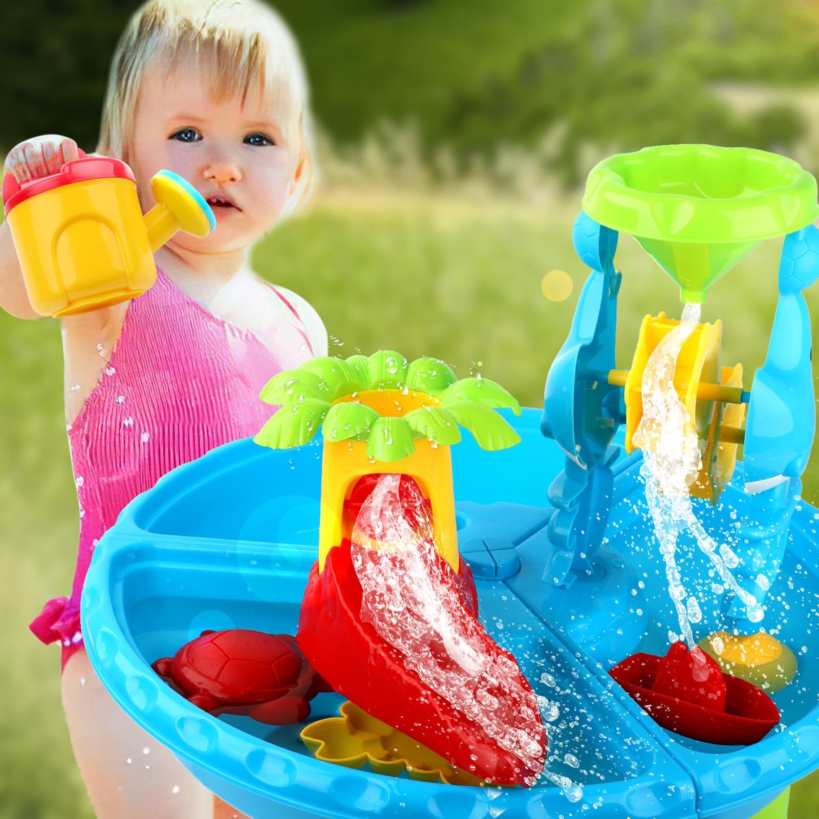 Table Eau Et Sable Ronde 19 Pièces – Jeu De Plage Enfant 3-8 Ans – Motricité Et Créativité