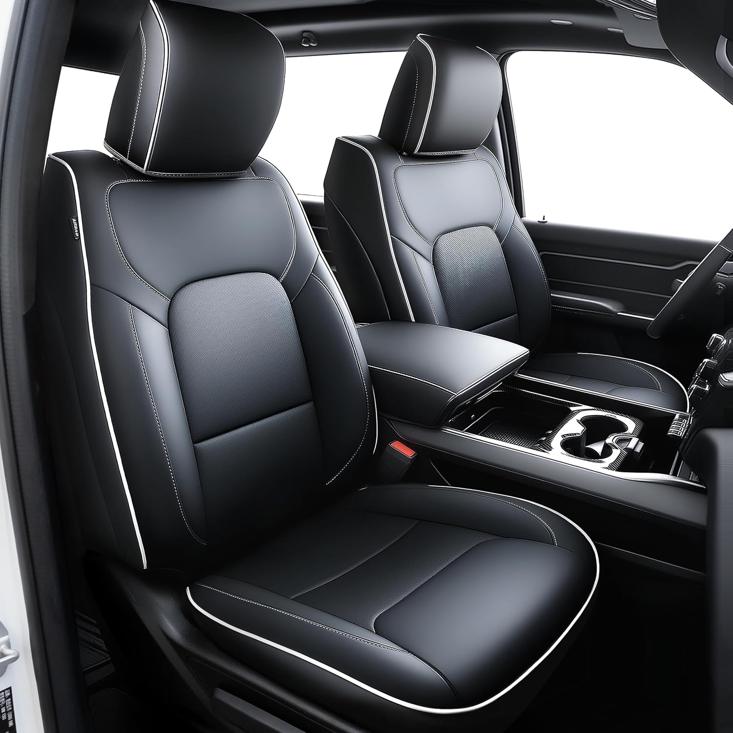 Premium Faux Leather Seat Covers Custom Fit for Dodge RAM 1500 (2019-2026) Crew Cab - Fully Covered, Fit Like a Glove - Armrest Covers Include - (A1 Size, Confirm with Fitment Guide Before Order) Black & Full Sets & Crew Cab A1 SIZE & Premium Faux Leather