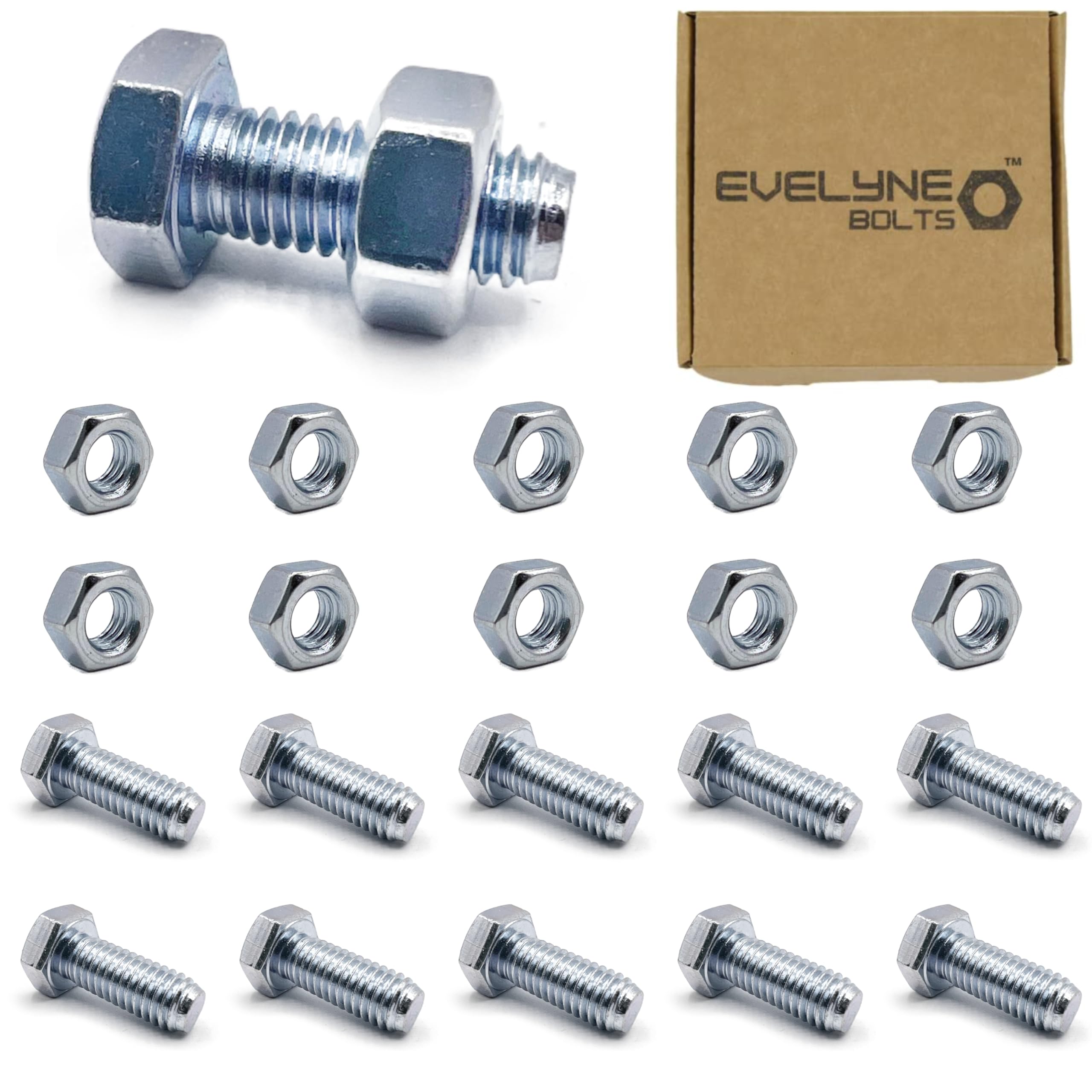 M8 Nuts & Bolt 10 Pack (M8 x 20mm Bolts & M8 Nuts) Hex Bolt/Setscrew Fully Threaded, Silver