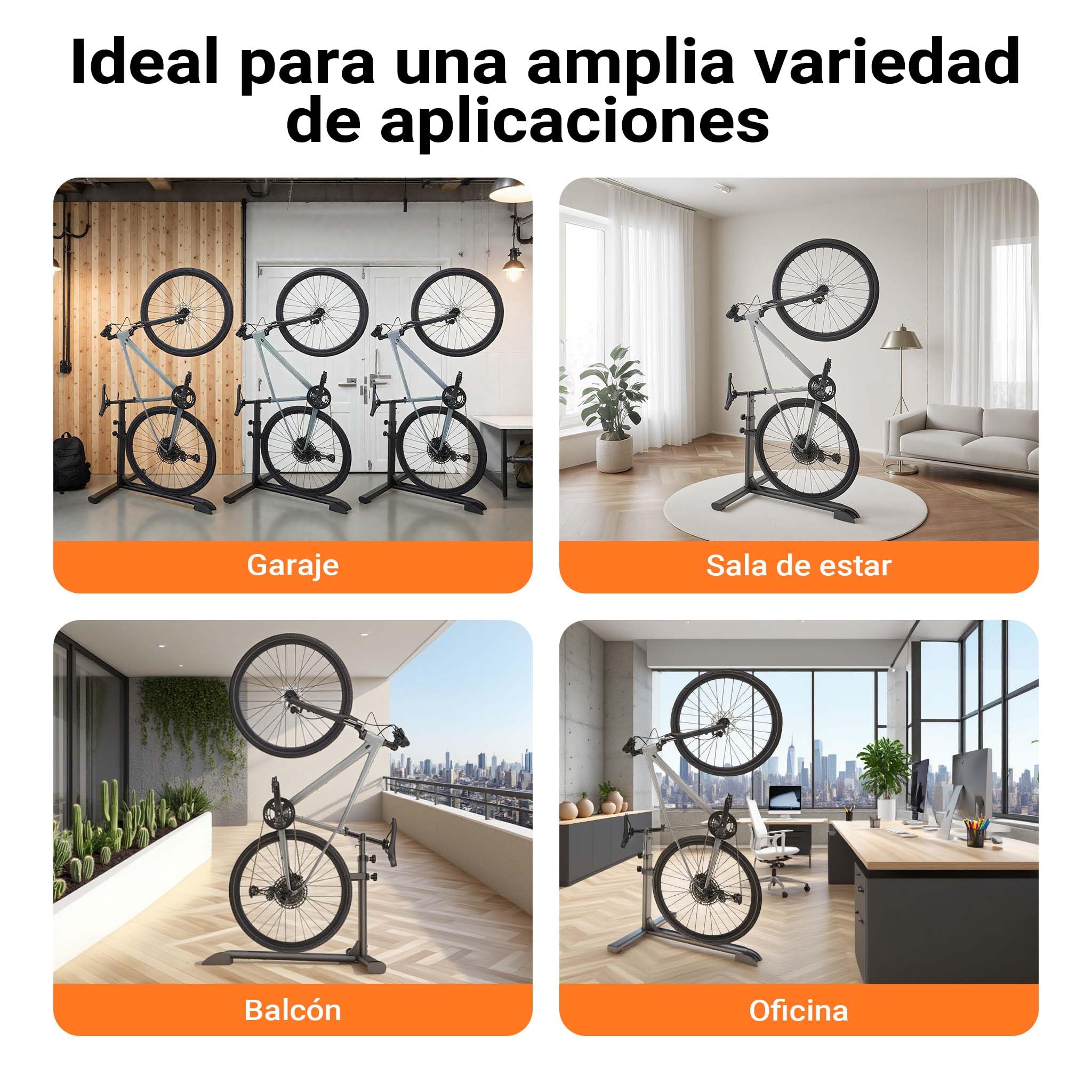 WilTec Soporte de Suelo para Bicicleta de Acero Negro Altura Independiente aparcabicicletas