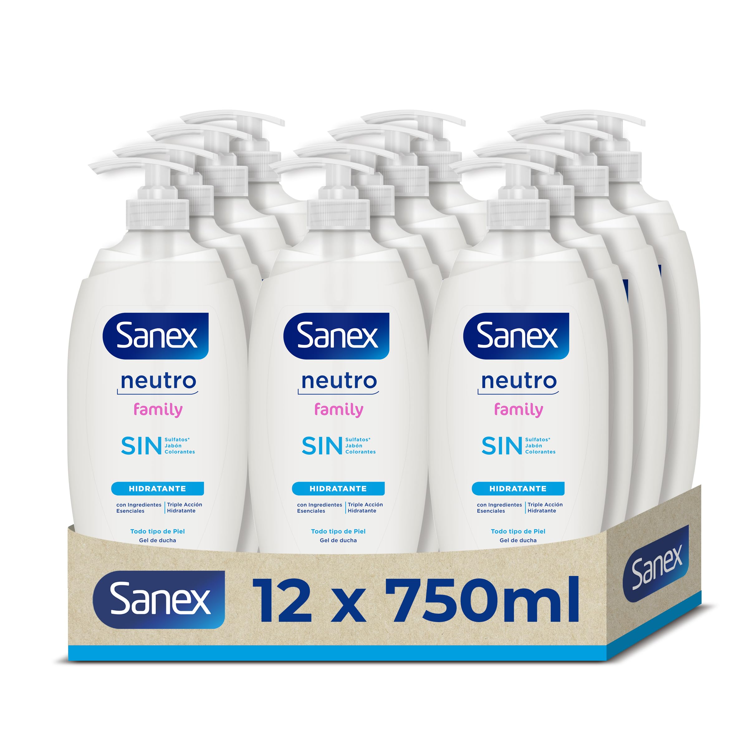 Sanex Gel de Ducha Neutro Hidratante (4x600 ml), con ingredientes esenciales, 0% sulfatos*, 0% jabón y 0% colorantes, para todo tipo de piel, hidratación duradera, tecnología triple acción — view 12