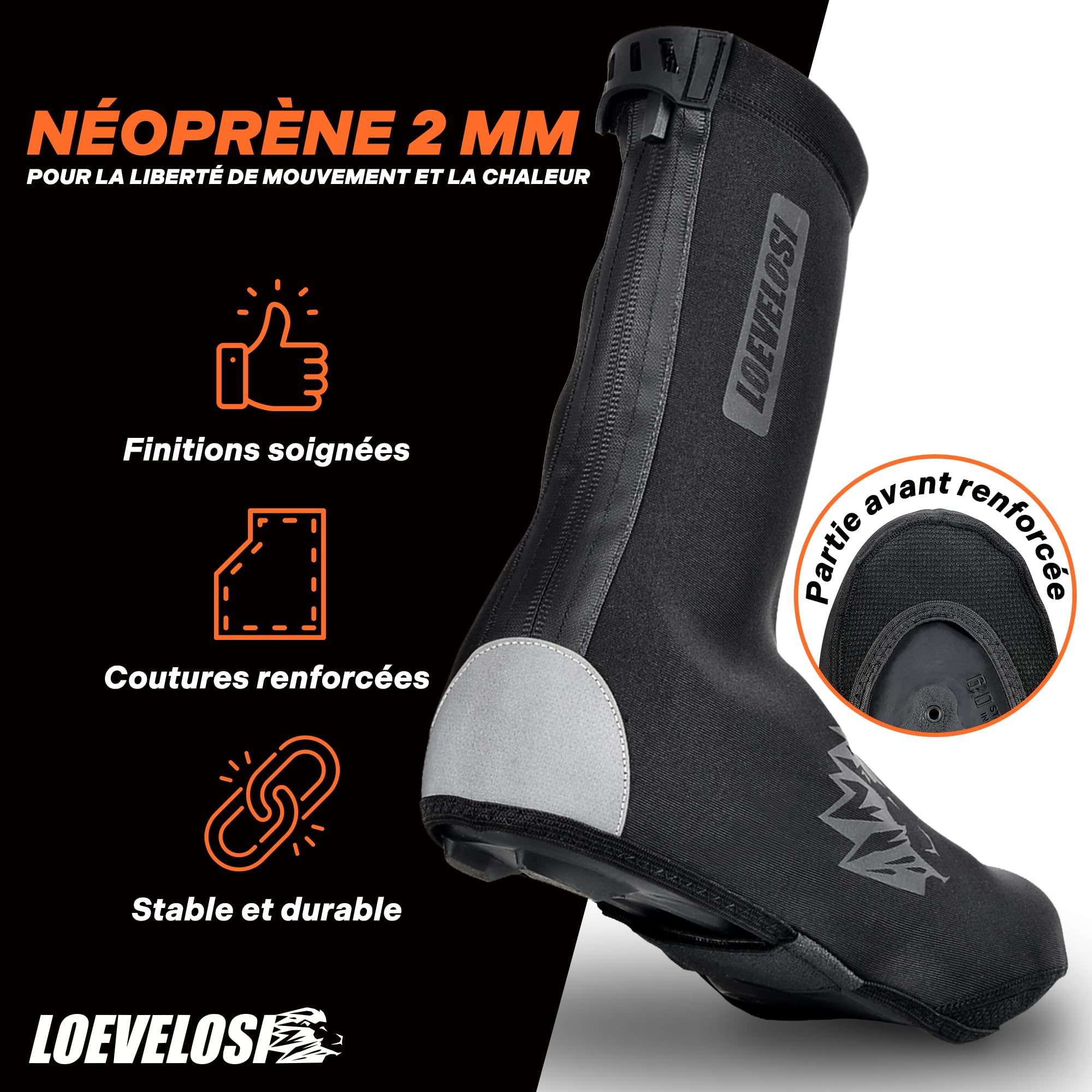 Couvre-chaussures en néoprène pour vélo de course, imperméables, coupe-vent, pour l'hiver - Protection contre la pluie - Réfléchissant