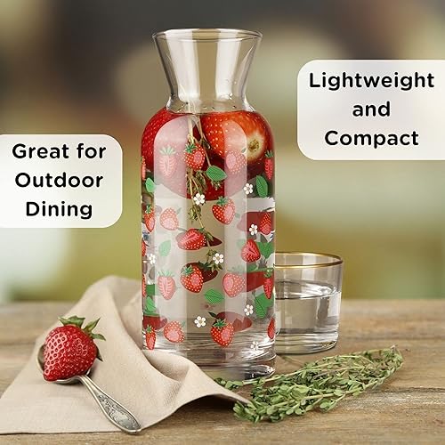 Miniatura 4 de Wrenbury Juego de jarras de agua y vasos de noche de fresa, jarra de agua de 23 onzas con taza, encantador decantador de mesa de noche de fresas y