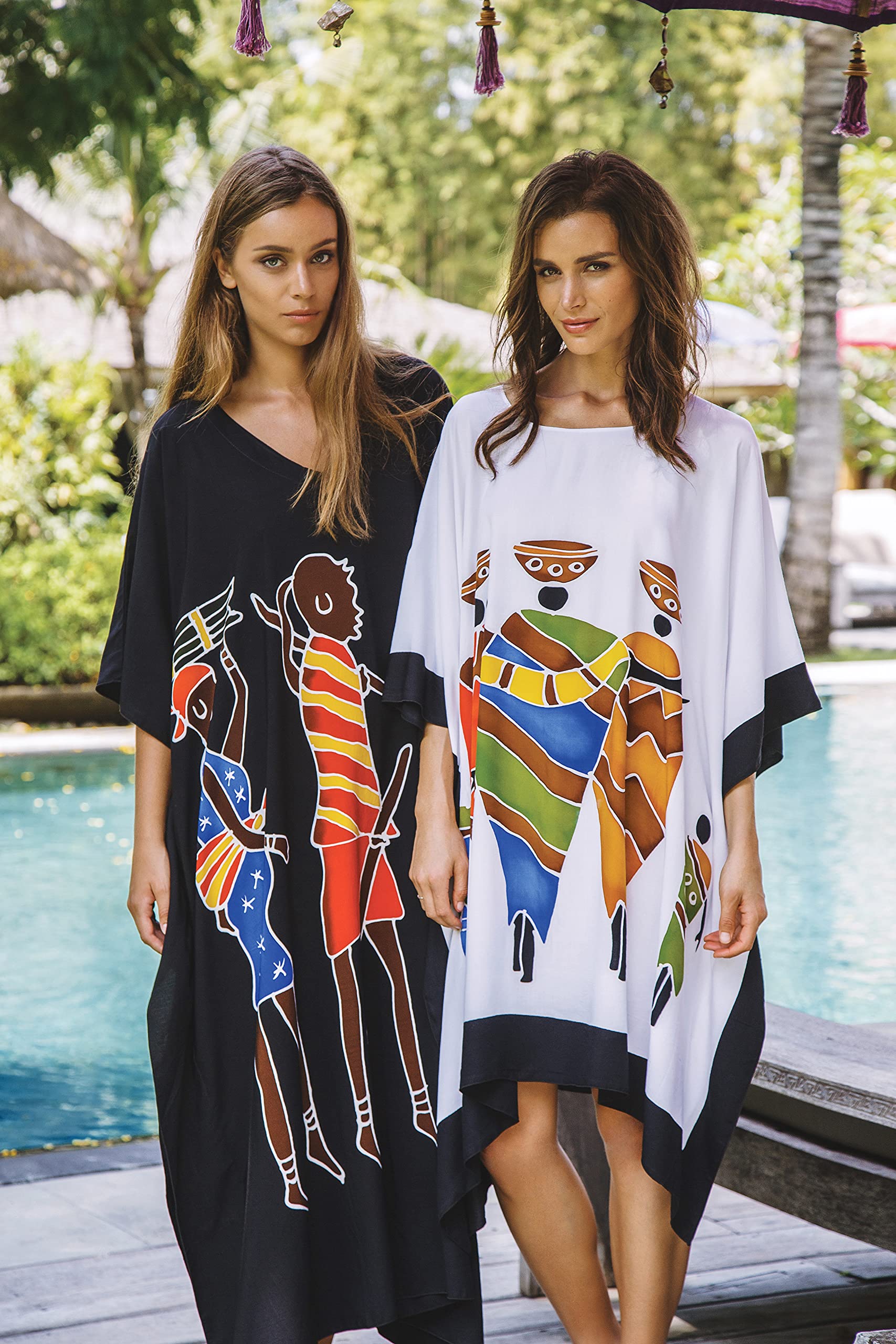 SHU-SHI - Caftán Corto para Mujer - Corte Estilo Poncho - Ideal para la Playa - Tallas Grandes