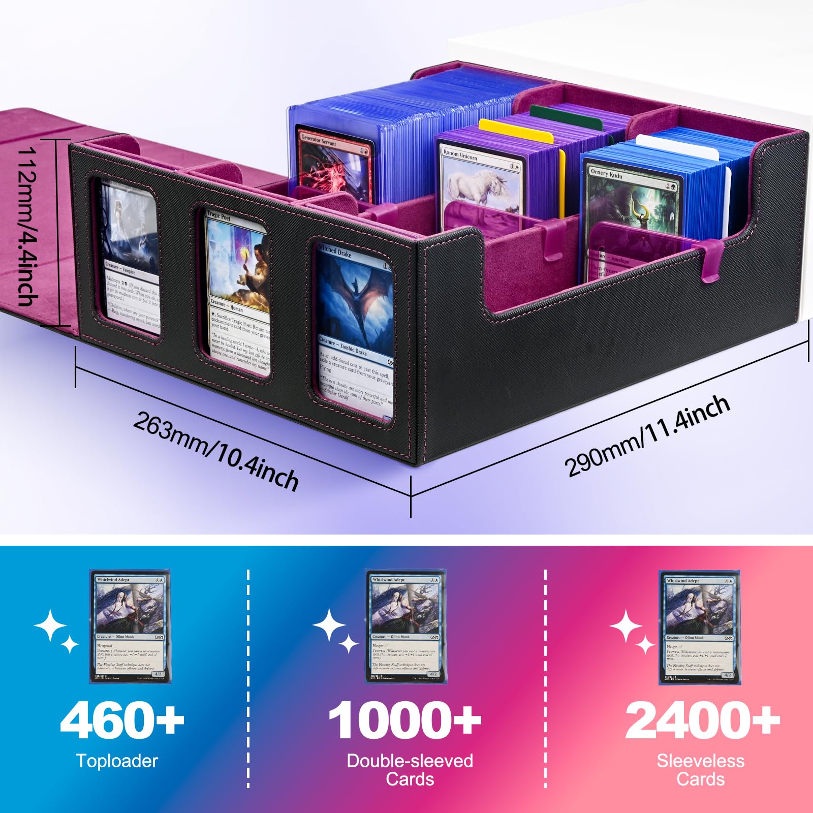 UAONO Caja de Almacenamiento para Tarjetas Intercambiables - Más de 1800 Cajas Commander para MTG Con Ventana de Visualización - Funda de Carga Superior
