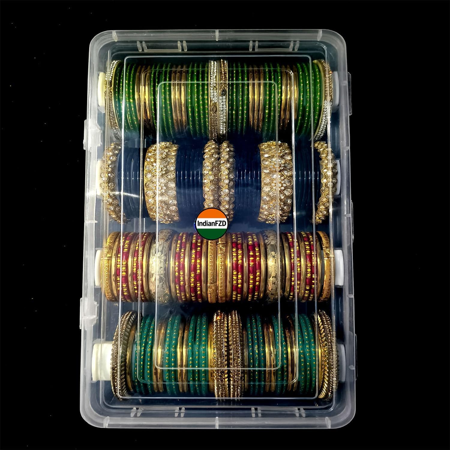 Ewings Bangle Box 4 Rod Plastic Transparent Organizer Jewellery Storage Box with adjustable Bangles, Chudi, Bracelet Watch and Multipurpose For Women and Girls (Pack of 1)