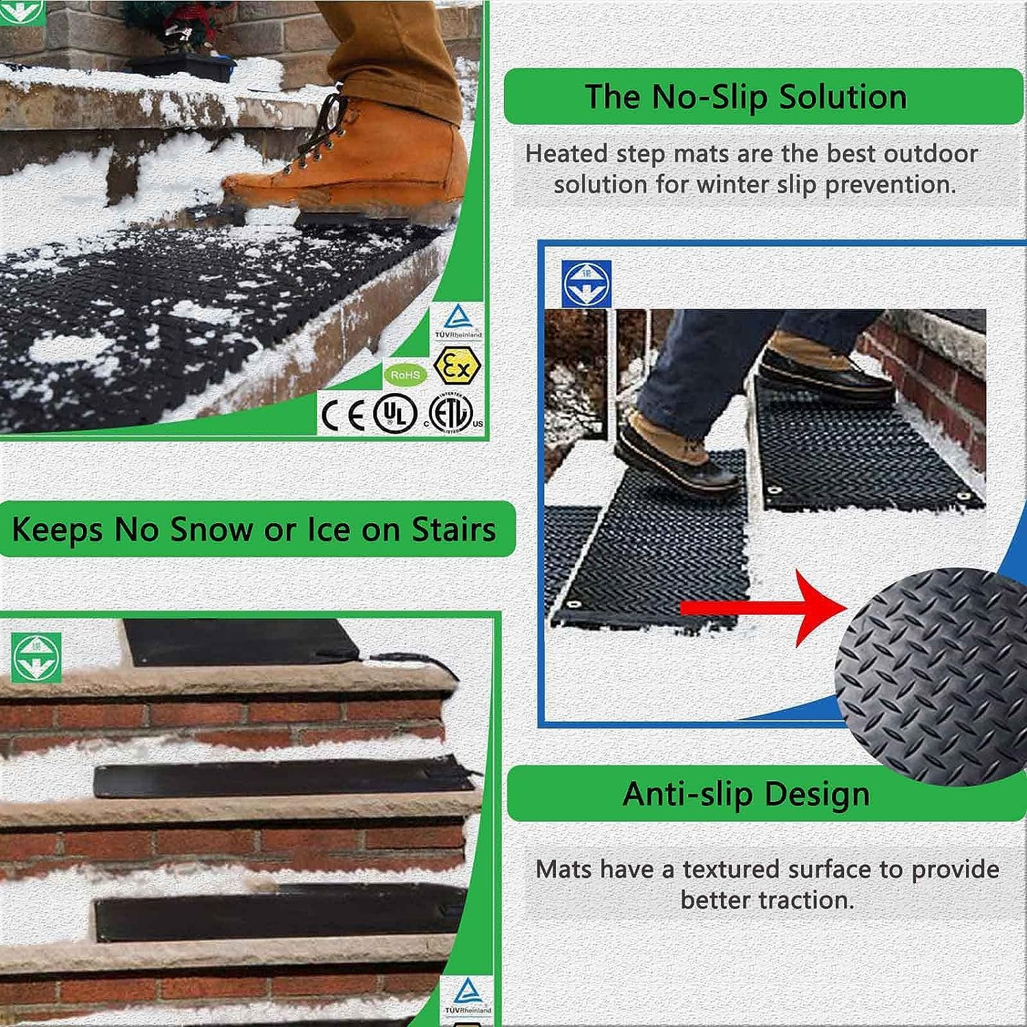 Tapis chauffant de fonte de neige de 30,5 cm/39,9 cm/50,8 cm/59,9 cm de différentes tailles pour allées – Tapis chauffant d'extérieur – Tapis de fonte de neige pour le déneigement d'hiver – 1