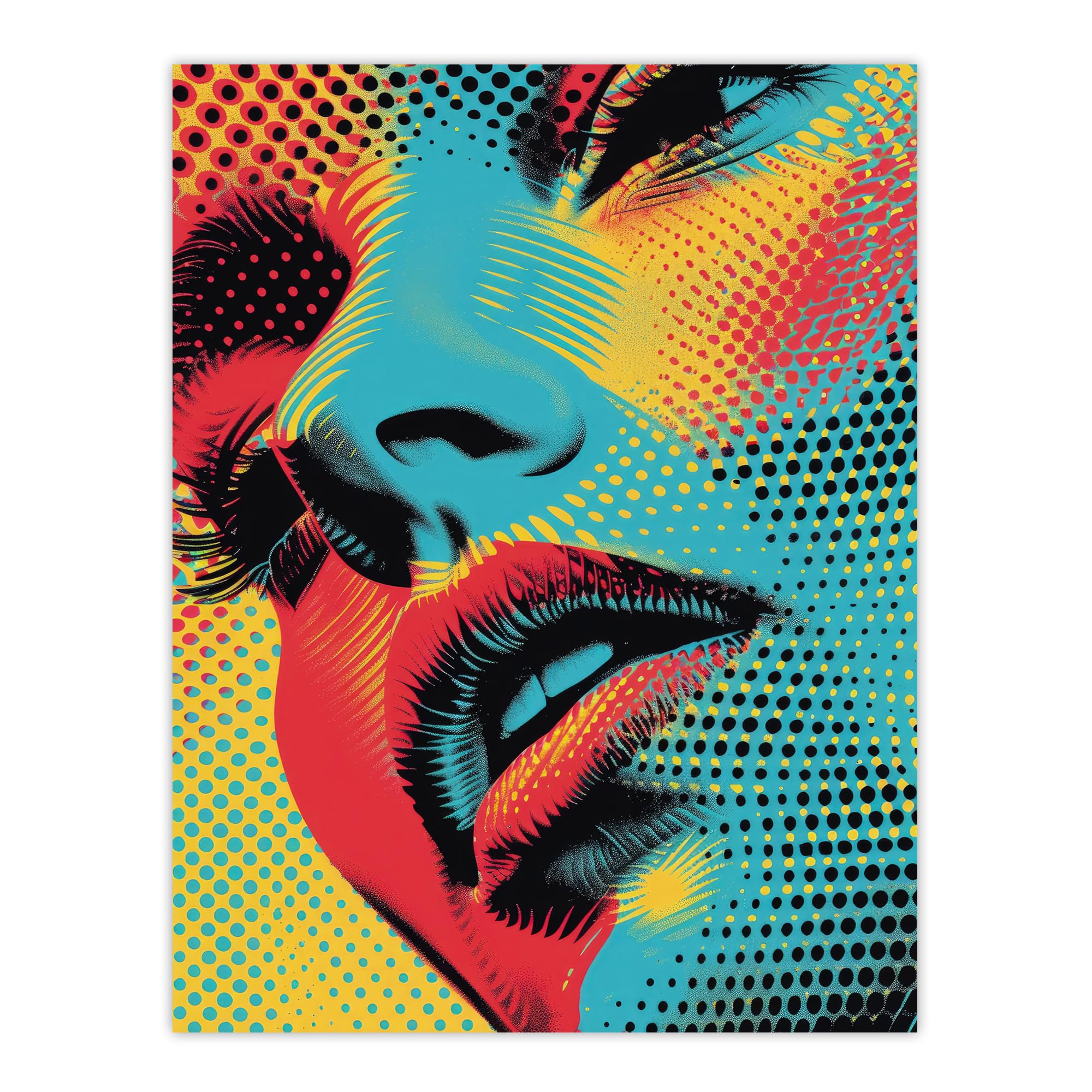 Artery8 Woman Face Close Up Polka Dot Pop Art Portrait For Living Room Extra Large XL Wall Art Poster Print