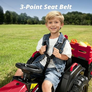 Hikiddo Kids Ride on Tractor 24V, Ride On Toy for Big Kids Electric Tractor with Trailer, 2x200W - Red
