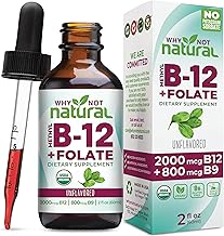 Why Not Natural Vitamin B12 Liquid Plus Folate - Organic Sublingual Extra Strength Vegan Drops - Methyl Supplement with Folinic