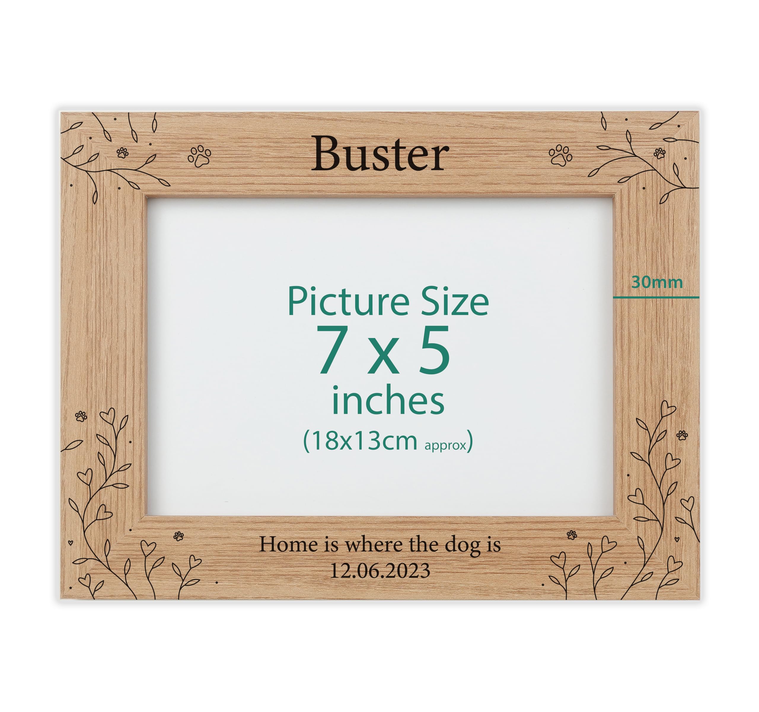 Personalised Engraved frame (Dog, Oak Effect, 7x5 Inches (Landscape))