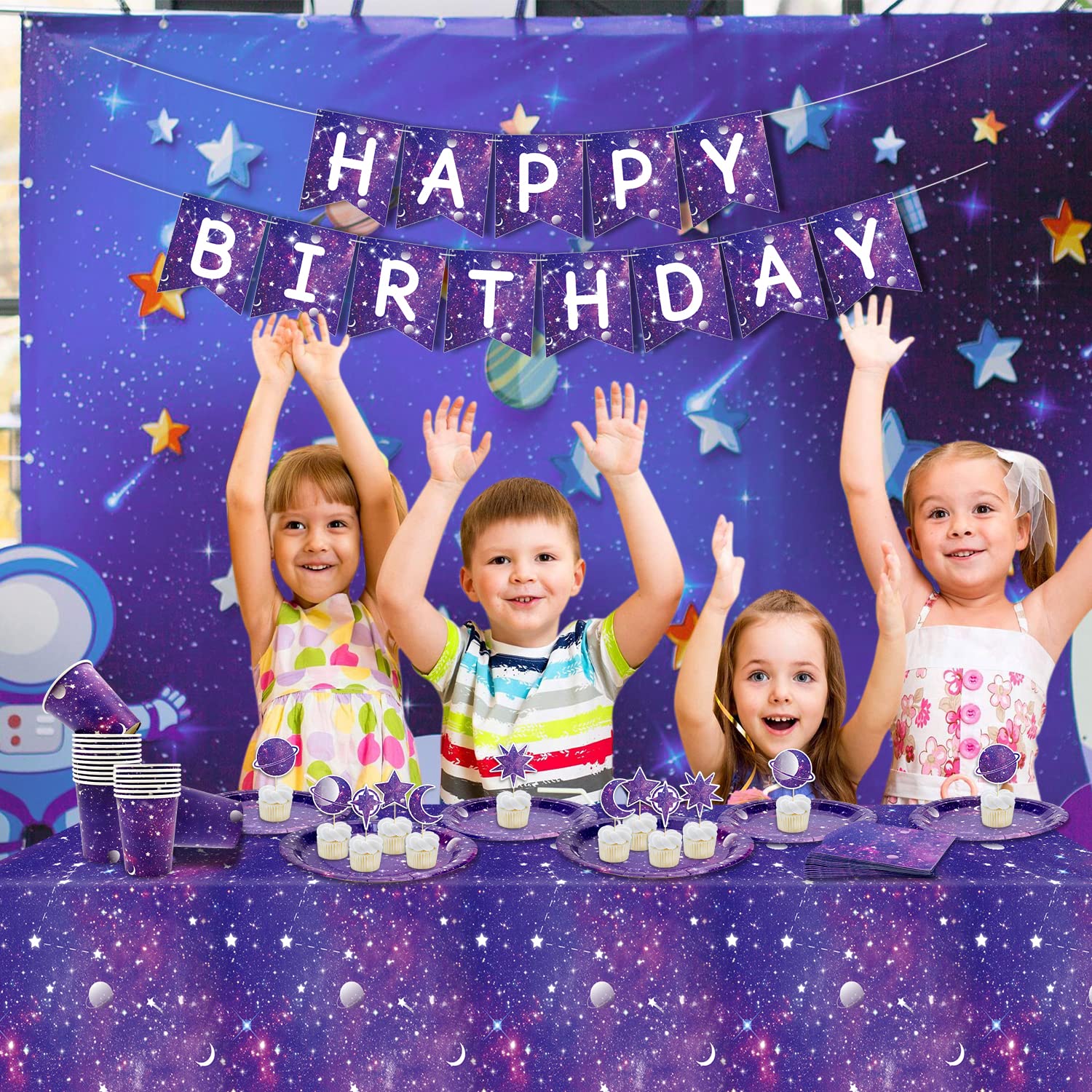 Galaxy Party-Deko-Set Für 20 Personen – Inkl. Teller, Tassen, Servietten, Tischdecke Mit Weltraum-Motiv