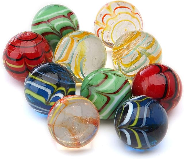 ARSUK Large Glass Marbles Handmade 10pcs Multi-Color, Sports Toys Indoor and Outdoor, Flowerish Style Glow in the Dark Doted Style, (10pcs Handmade Marbles)