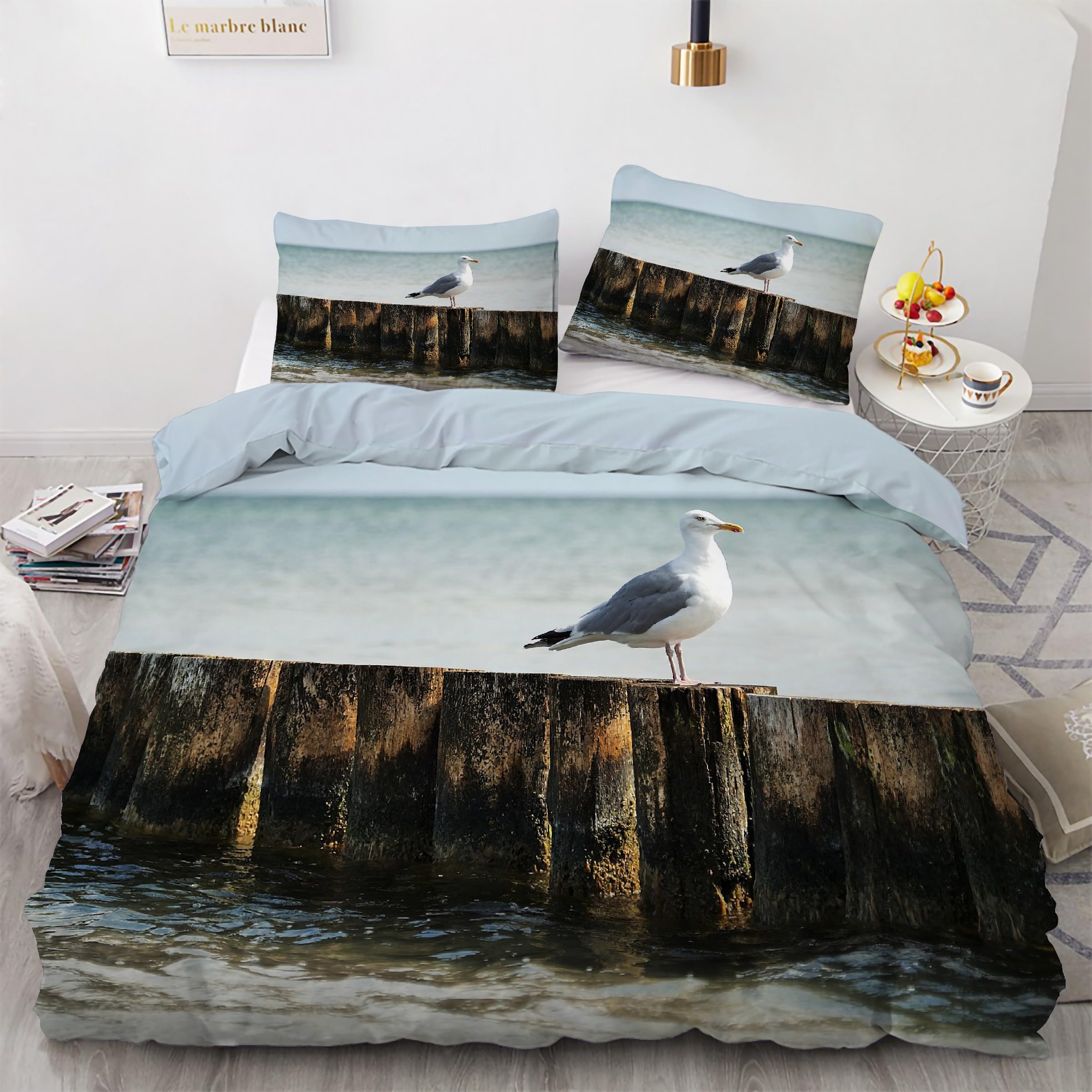 Housse de couette 200x200 respirante pour un lit double frais style bord de mer